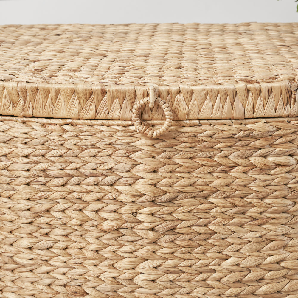 Woven Wicker Trunk in a Rectangular Shape, Featuring Handles, Measuring 26\