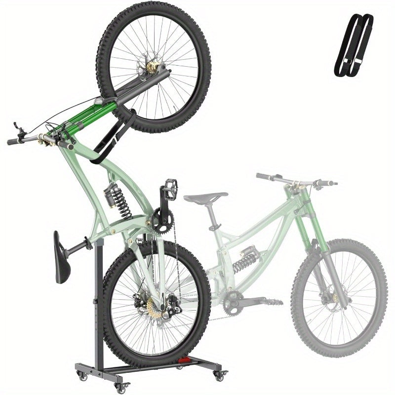 Fitense Bike Rack, Vertical Bike Stand with Swivel Casters, Adjustable Height Horizontal Bicycle Holder, Fits Road\u002FMTB\u002FHybrid Bikes, 2.5\