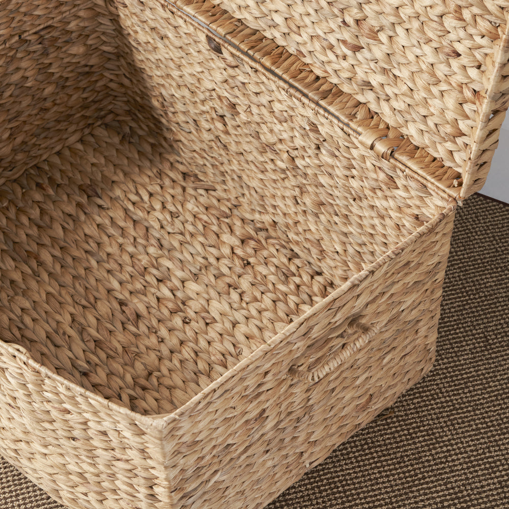 Woven Wicker Trunk in a Rectangular Shape, Featuring Handles, Measuring 26\