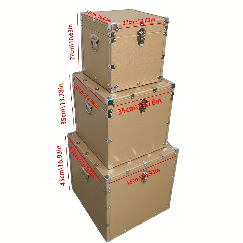 Large Retro Faux-Leather Storage Box with Lockable Lid - Multi-Functional Suitable for, Travel & Toolbox - Compact Rectangular Furniture Box, Portable Storage for Cosmetics, Tools & Sundries (No)