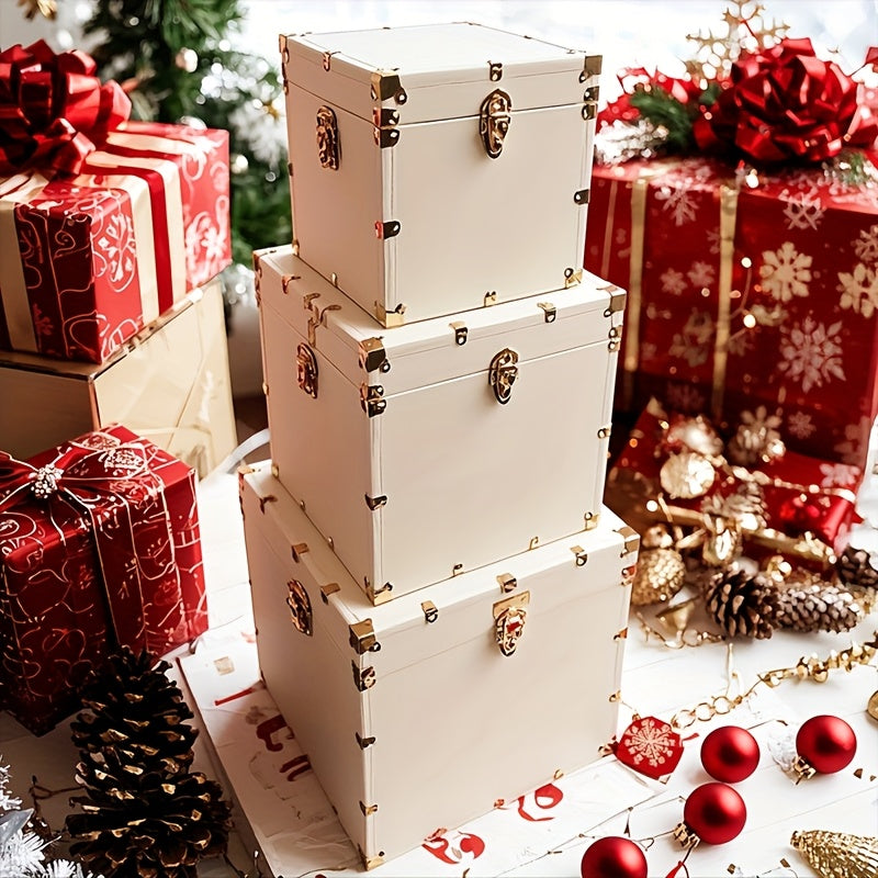 Large Retro Faux-Leather Storage Box with Lockable Lid - Multi-Functional Suitable for, Travel & Toolbox - Compact Rectangular Furniture Box, Portable Storage for Cosmetics, Tools & Sundries (No)