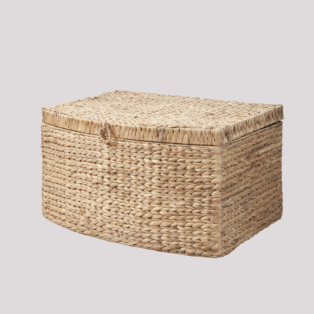 Woven Wicker Trunk in a Rectangular Shape, Featuring Handles, Measuring 26\